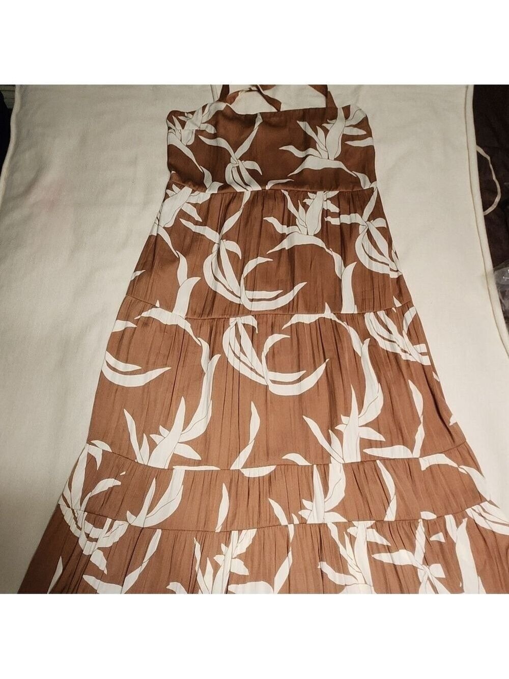 Sanctuary Brown Beige Floral Maxi Strappy Summer Dress Size 12 - Picture 9 of 12